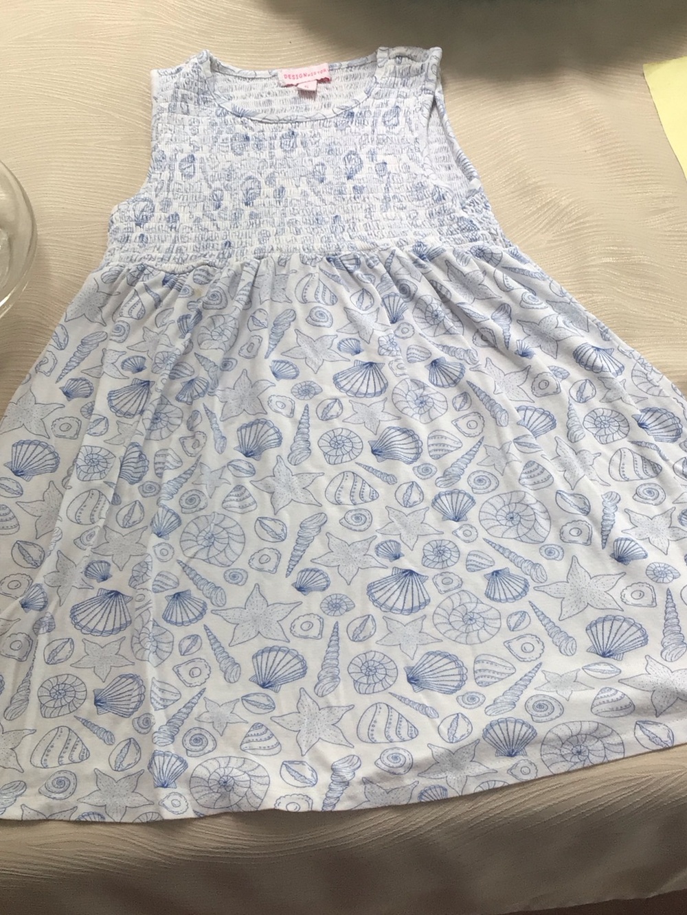 Blue Seashell Print Sleeveless Girls' Dress